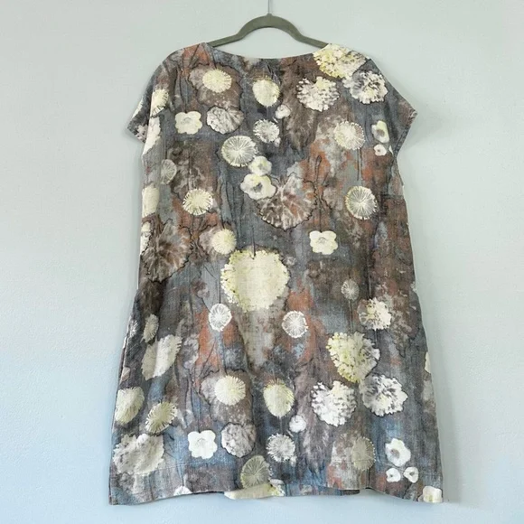Brynn Walker Ansel Tunic Dress Burdock Blue Floral Linen Blend size S Lagenlook - Picture 3 of 16